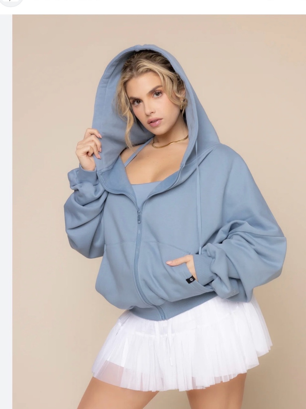 Popflex Oversized Light Blue Zip Hoodie with Drawstring Hoodie